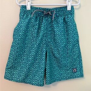 Cabana Life Teal Geometric Swim Trunks